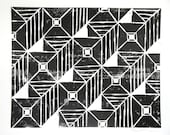 SALE Geometric Cube Art Block Print 8 x 10 Home Decor / Black and White / Hand Pulled Linocut