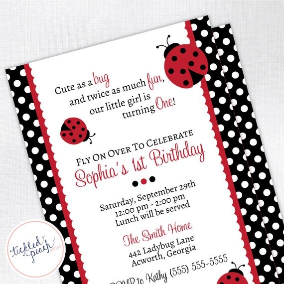 Ladybug Birthday Party Invitation - 1st Birthday Party - Custom Kids / Childrens Birthday Invite Il_570xn