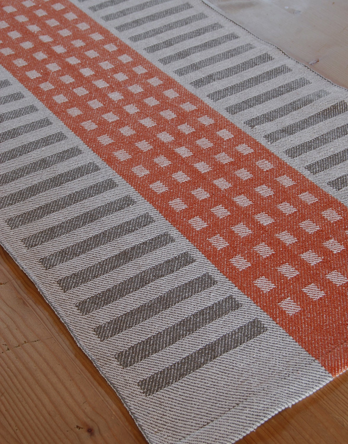Handwoven Tea Towel- Squares & Stripes Cotton/Linen  Tiger /Charcoal