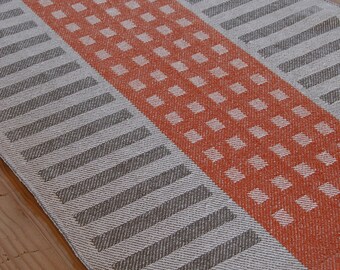 Handwoven Tea Towel- Squares & Stripes Cotton/Linen  Tiger /Charcoal