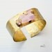 Handcrafted Hand Cut Hammered Shiny Brass Medium Wide Artisan Metalwork Bracelet Cuff with Pink Agate Gift for Her by EV.I.
