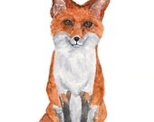 Red fox art, watercolor fox painting, woodland animal illustration - 8X10 print