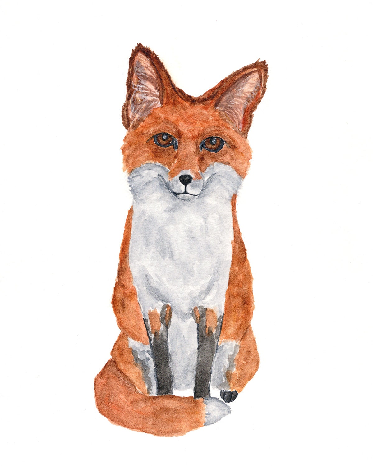 Red fox art, watercolor fox painting, woodland animal illustration - 8X10 print