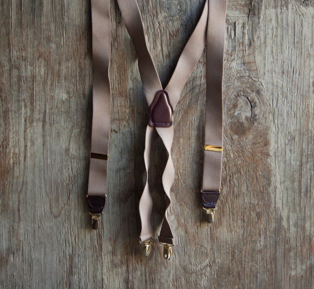 Vintage Tan and Gold Clip On Suspenders - Cas Germany