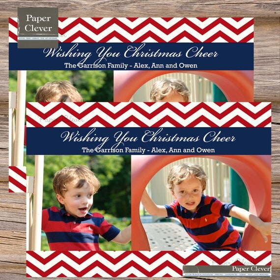 Holiday Greeting Card, nautical, photo, navy, red - digital file Il_570xn