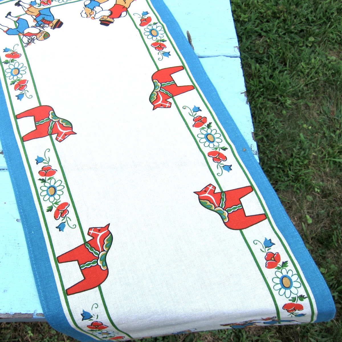 Vintage Dala Runner Scandinavian Horse Table Runner 60s