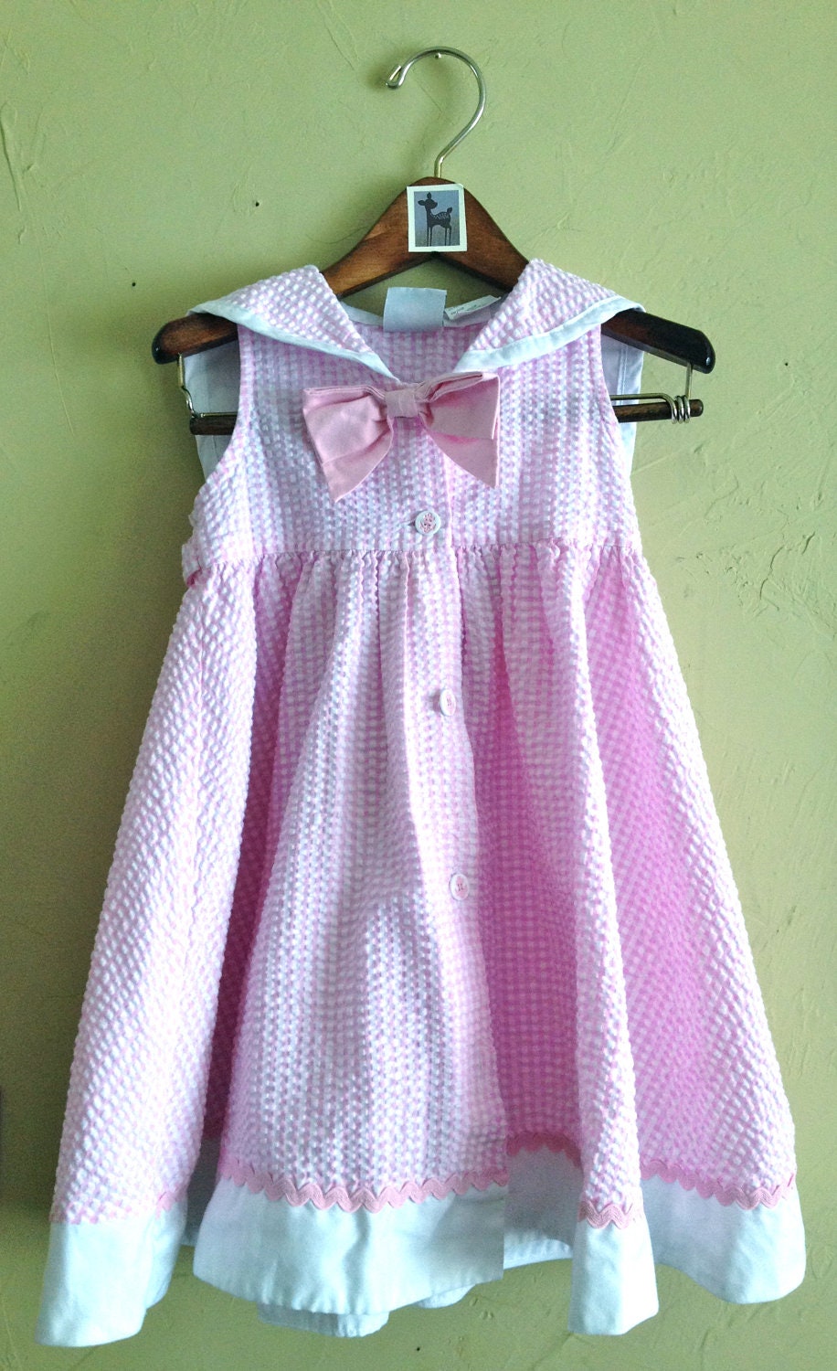 Pink Gingham Anchor Dress with Sailor Collar and Matching Hat 3T