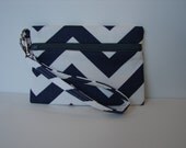 Wristlet Wallet in White and Navy Chevron,  Chevron Wallet, I phone Wallet