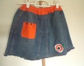 Girl's/ Toddler's Denim Jean Skirt With Pocket: Child's Blue Jean Skirt Orange Trim 2T-4T