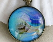 MYSTIC SEASHELL dreamy seashell necklace, LARGE art glass pendant on 18" chain, gift boxed