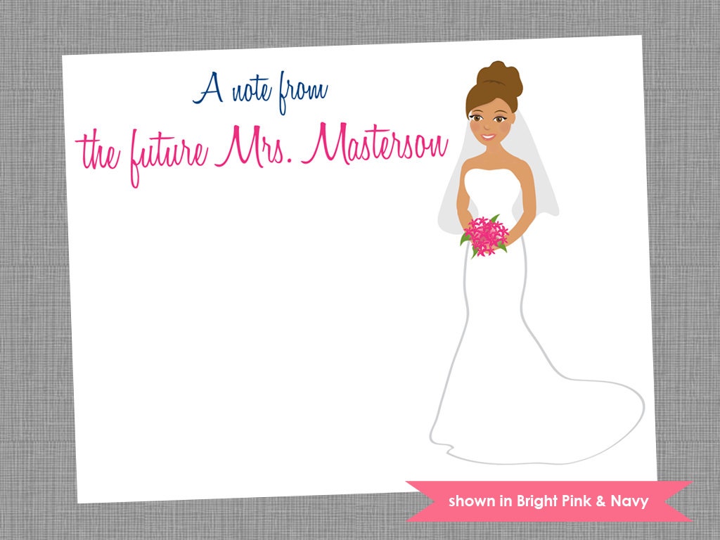 Bridal Shower Thank You Note Cards - Personalized Bride Printed Note Card Set - Colors Customizable Il_570xn