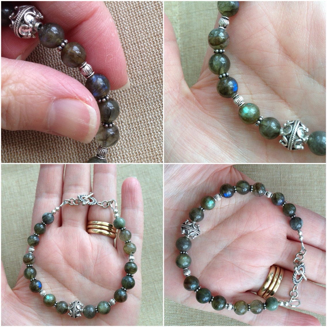 Reserved For Ditawebster Stunning Sterling Silver Handmade Bali Beads and Labradorite Gemstone Bracelet That Stimulates Psychic Gifts.