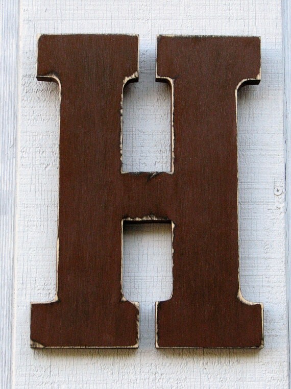 Items similar to Rustic Wooden Letter H Distressed Painted Dark