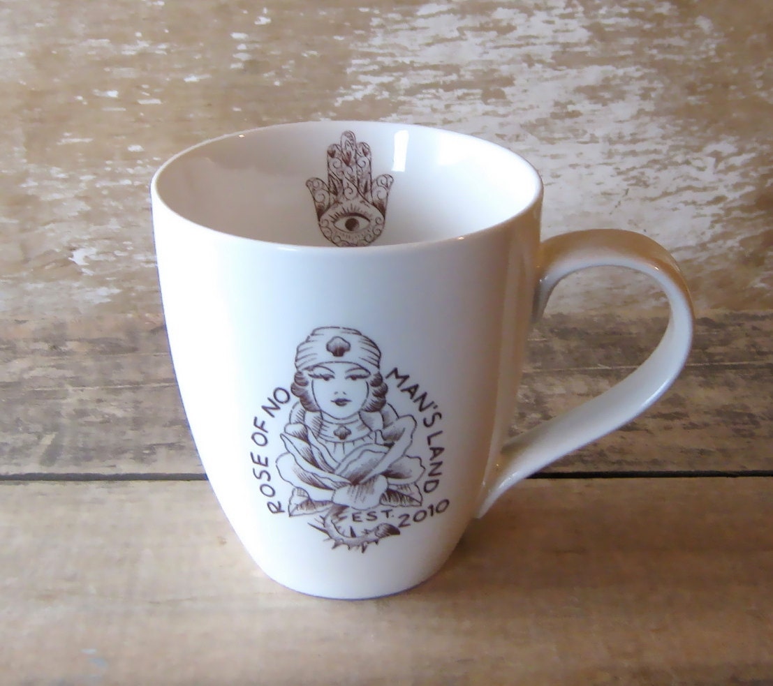 Mug Rose of No Man's Land Tattoo Art with Khamsa and Starry Eye