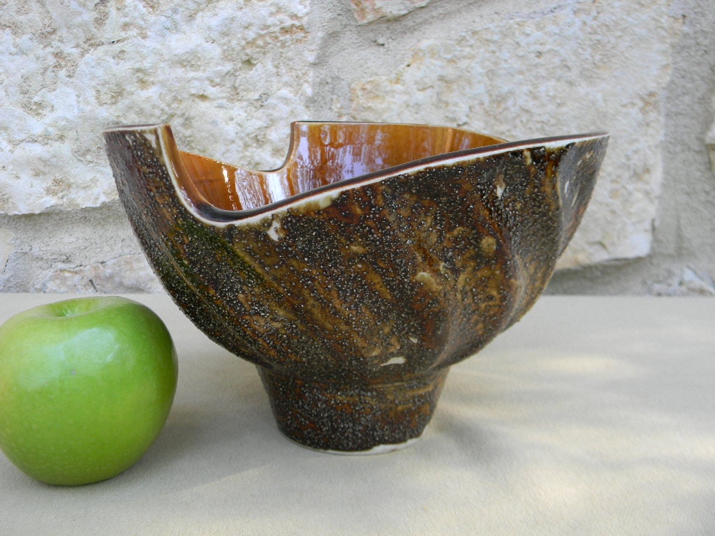 Vintage Mid Century Dish Garden Container Planter Brown Home Decor