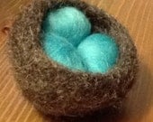 Hand Knit and Felted Robins Nest with Needle Felted Eggs Ornament - Dark Brown