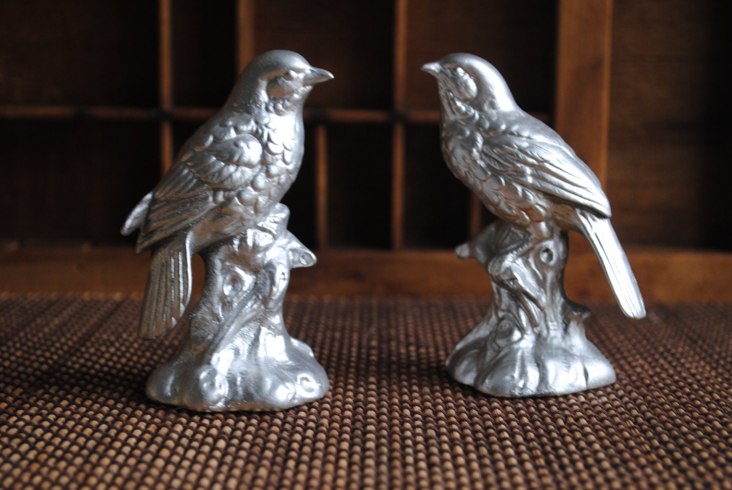 SALE Matching Birds of a Feather ceramic figurines in Silver