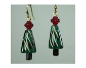 Christmas Tree Earrings - Green With Fancy Red Glass Bead Topper - HorizonCottage