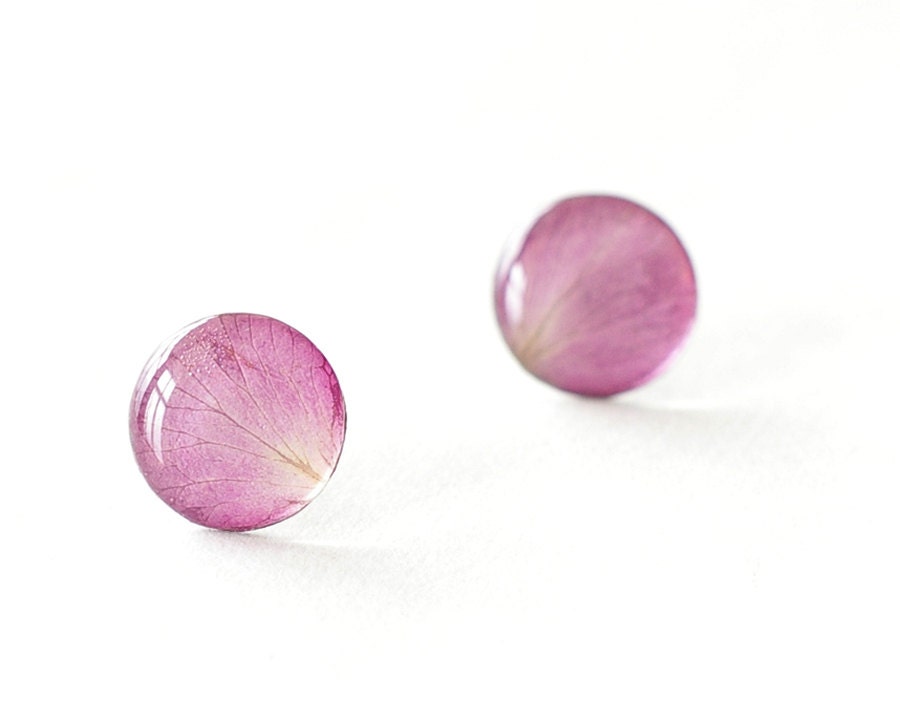 Real Rose Petals Stud Earring - pink romantic handmade jewelry - Rosa Rouletti