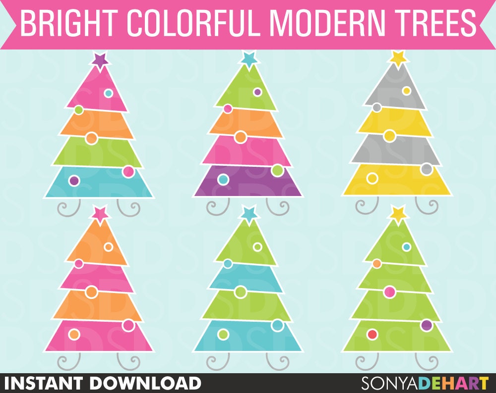 Clip Art Modern Christmas Trees, Mod Xmas Holiday Tree commercial and personal use Instant Download Il_570xn