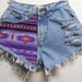 Vintage High Waist Denim Shorts Southwestern Print Waist 24 inches