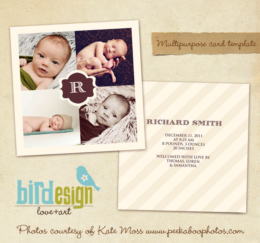 INSTANT DOWNLOAD  - Photoshop Template -Chocolate Birth Announcement -  E148
