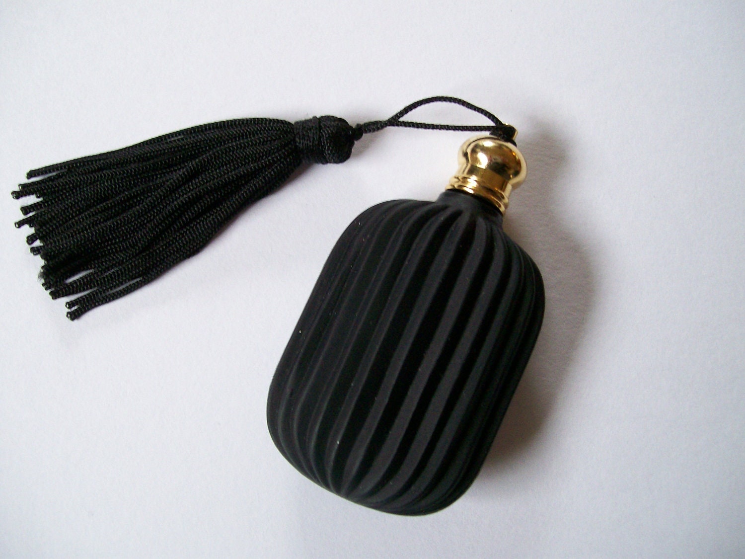 Vintage Black Glass Perfume Bottle with Black by rustygoldvintage