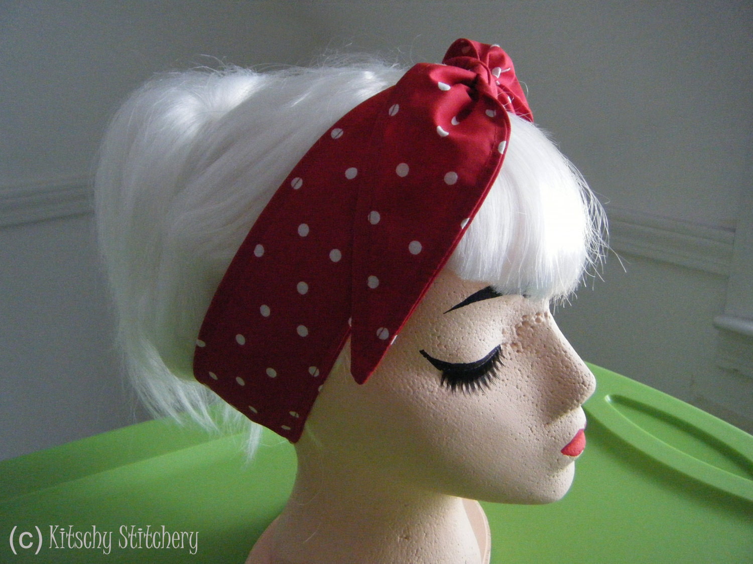 Red with White Polka Dots. The Rosie. Rockabilly - Pin up style Headband / Hair Scarf/ Hair Tie/ Neck Scarf.