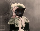 Macy - Vintage 5x7 Cat Print - Anthropomorphic - Altered Photo - Unique Art - Photo Collage - Whimsical Art - Gift Idea