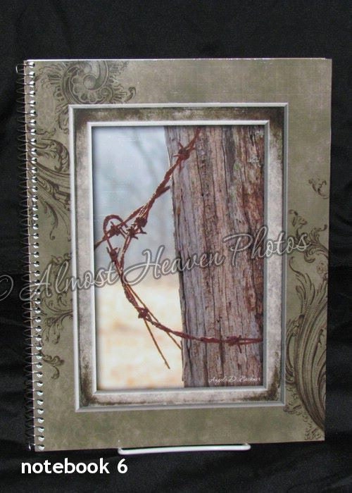 Rusty Barb Wire Ring on Wooden Fence Post Large Notebook Journal