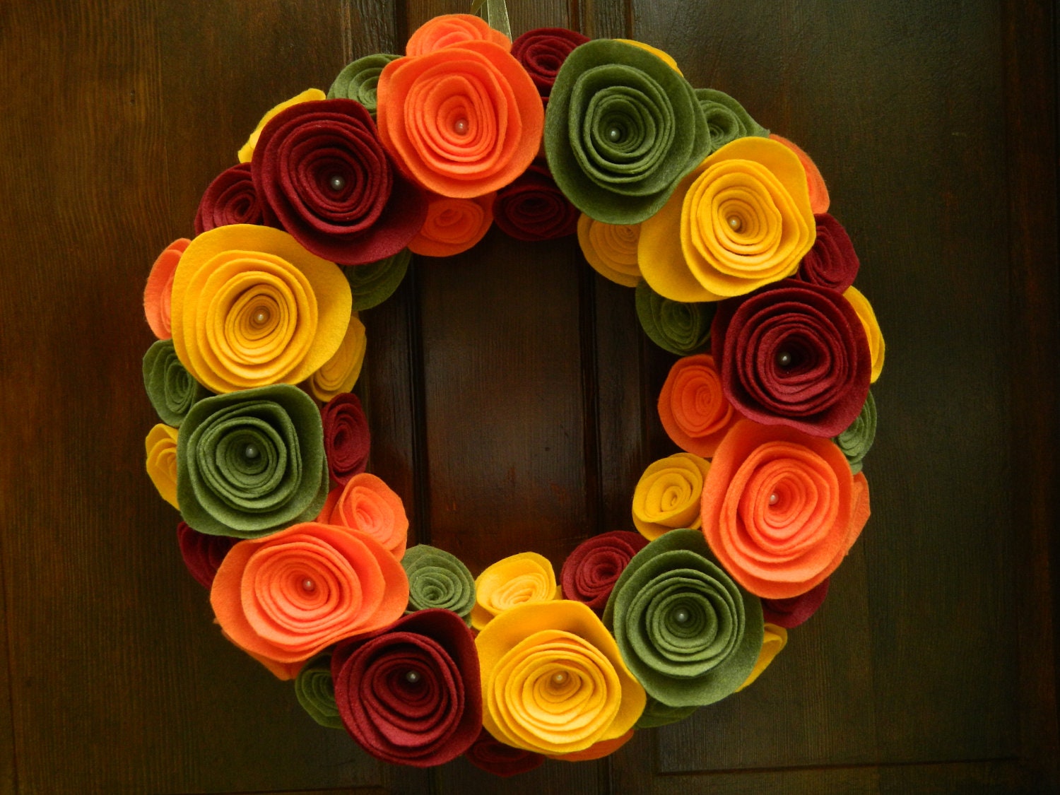 Thanksgiving Wreath - Fall Wreath in Ruby, Orange, Olive and Gold - 16 inch