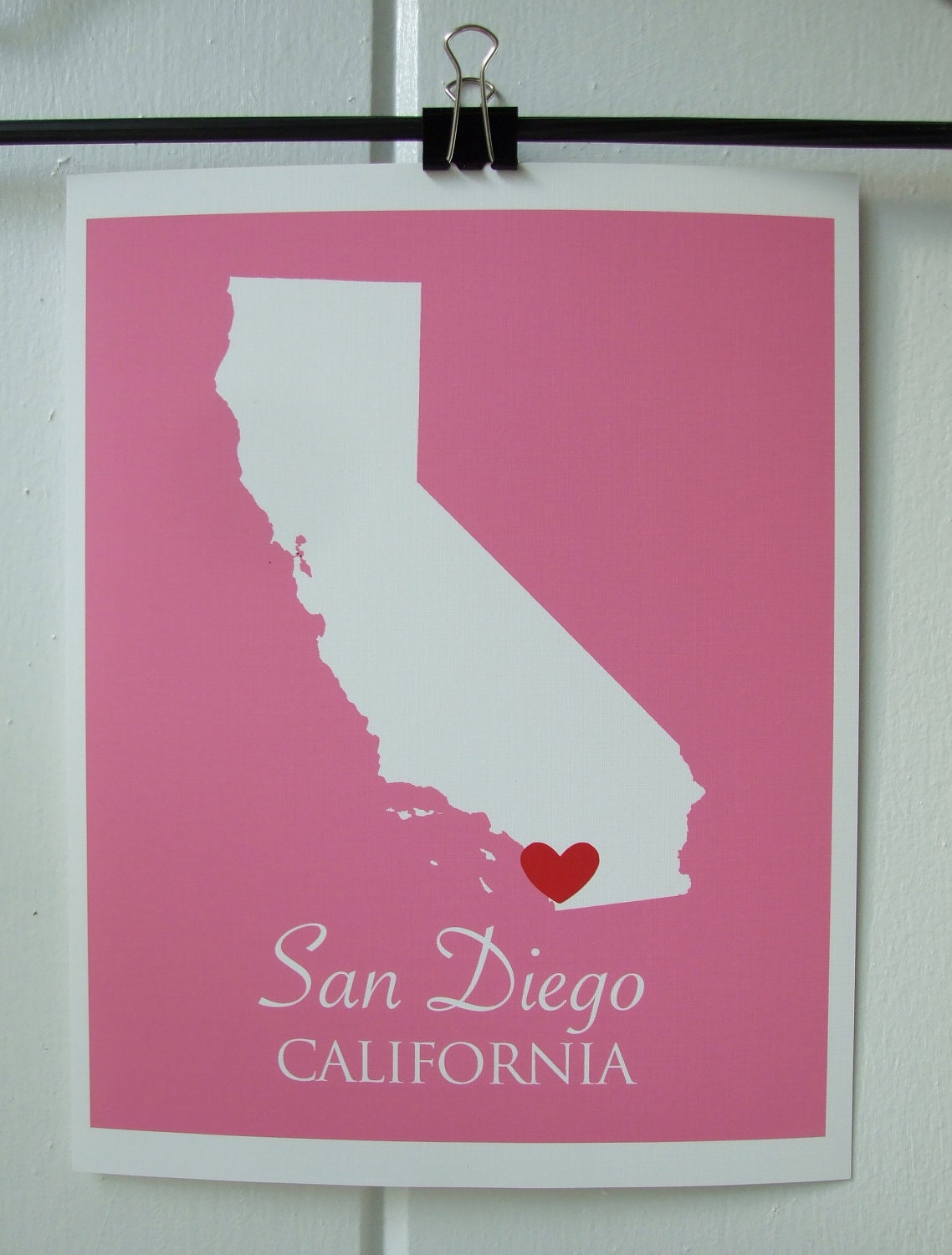 1/2 PRICE PRINTS : State Love Map, San Diego, CA, Pink, 8x10 Art Print, Cannot be customized