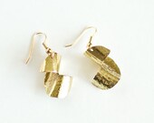 Brass Earrings Half Textured Swirl Antiqued Brass Hammered Textured Gilt Plated Findings