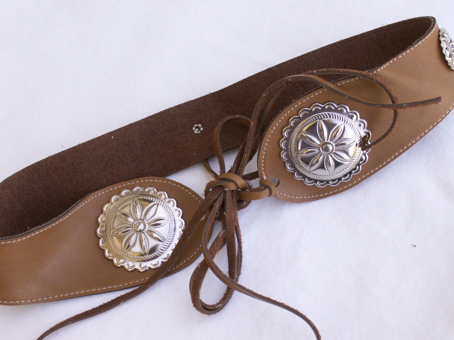 Reduced Vintage leather n concho fashion  tie belt