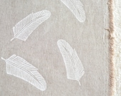 quill in alabaster on flax linen cotton handprinted fabric panel