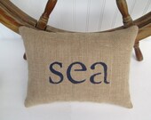 nautical decor, custom burlap pillow, navy blue sea pillow, child's theme room decor, summer beach house decor, READY TO SHIP