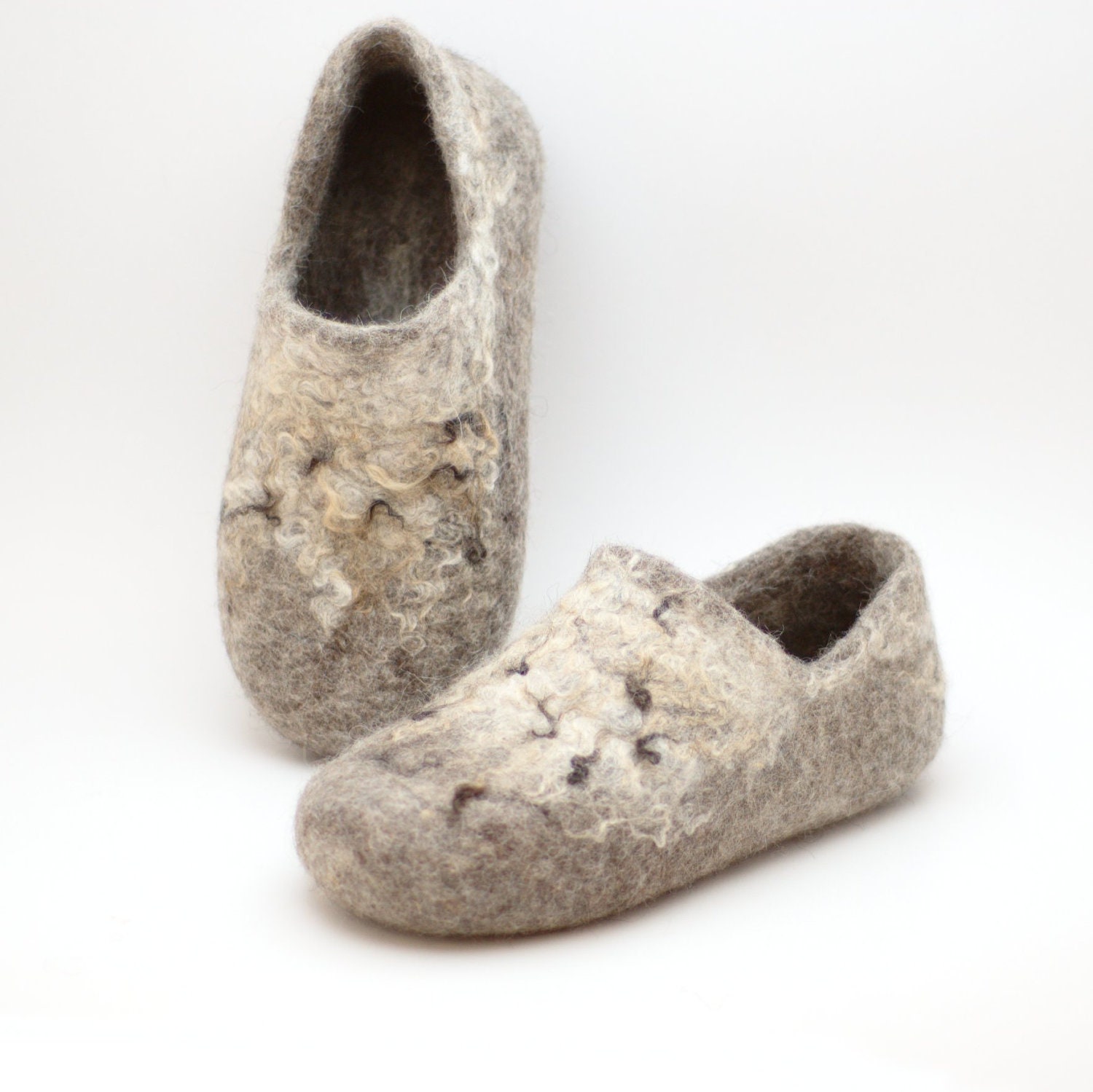 Felted wool clogs Wild rustic - country style handmade natural organic wool slippers - beige brown neutral