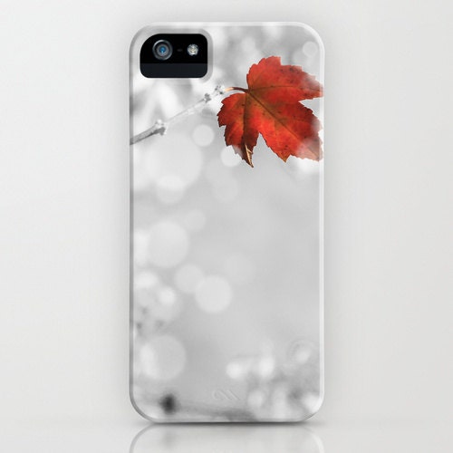 iPhone 5 Case Red Leaf White Snow--Original Photography - ThePDXPhotographer
