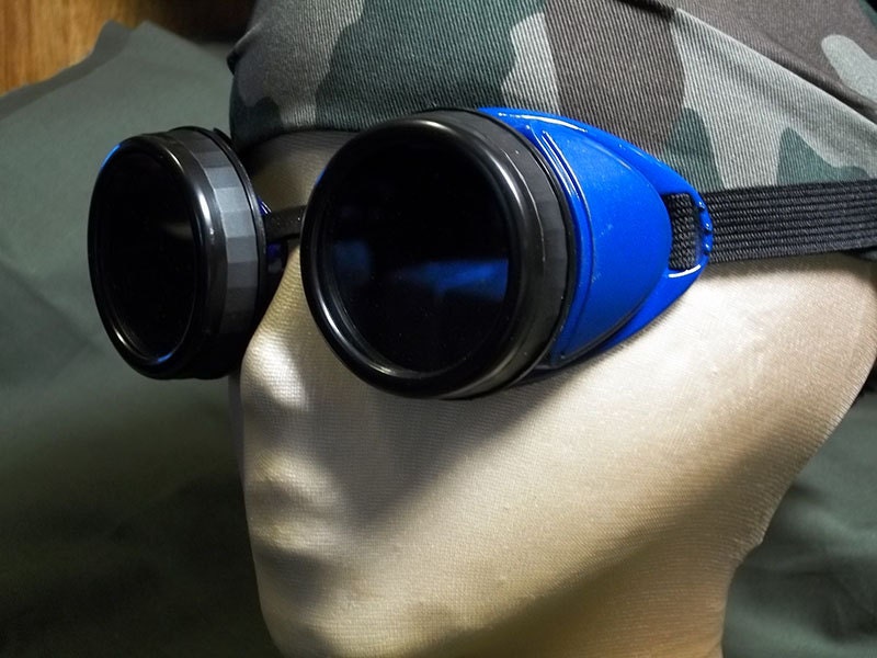 Blue Aviator Pilot GOGGLES Steampunk OPTIC CONDUCTORS Cyber Punk Mad Scientist Gothic Rave Welding