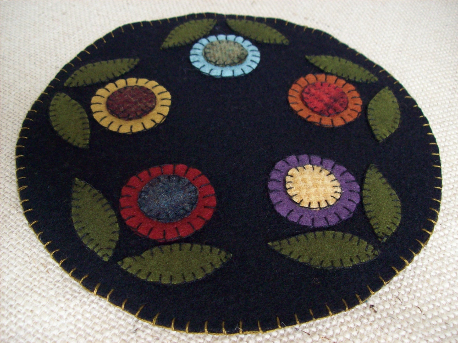 Penny Rug Flower Candle Mat