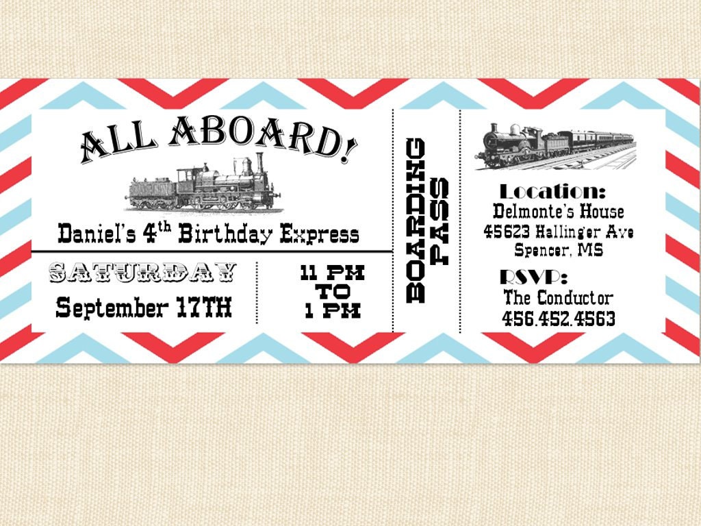 Train Ticket Invitation Birthday Vintage boy printable pdf - BusyChickadees