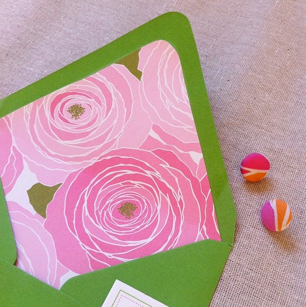 Green and PInk Blossum Custom Stationery
