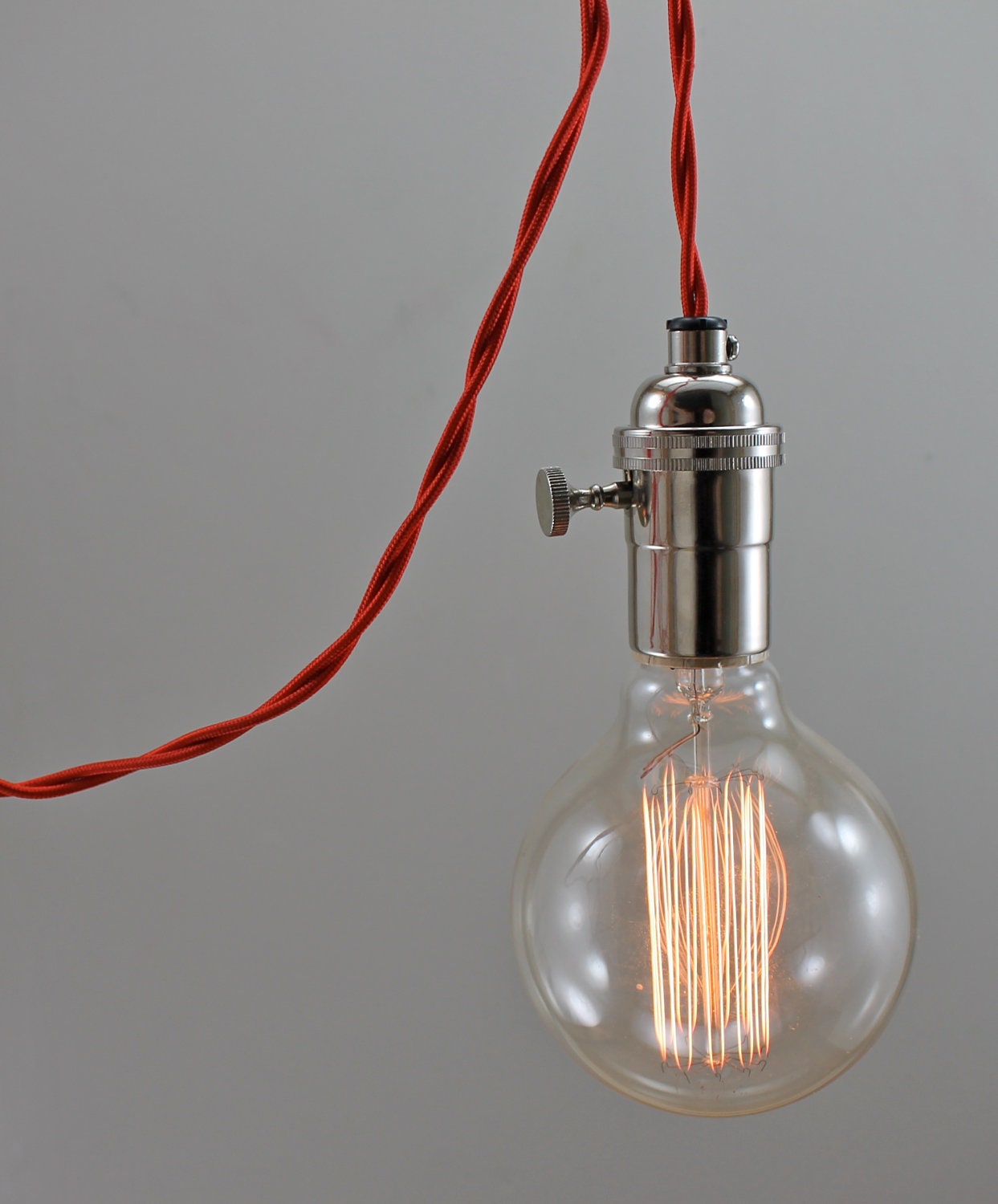 Red Modern Bare Bulb Pendant Light - Simple Edison Contemporary Light Fixture - Minimalist Hanging Lamp - Ceiling Swag Lighting Scandalaskan