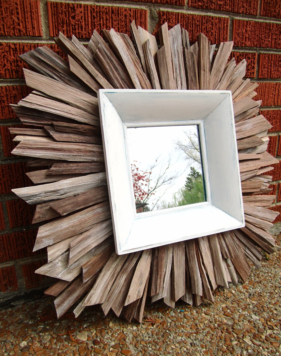 ON SALE Reclaimed Wood Whitewashed Sunburst Mirror Featured on Etsy Finds