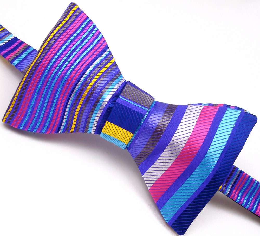 Mens Purple Bow Tie - 'Variagated Stripe'
