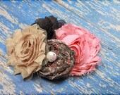 Brown, Coral, Tan Headband, Fabric Flower Hair Clip, Baby Girl Headband, Girls Flower Hair Bow, Hair Accessories, Women's Brooch