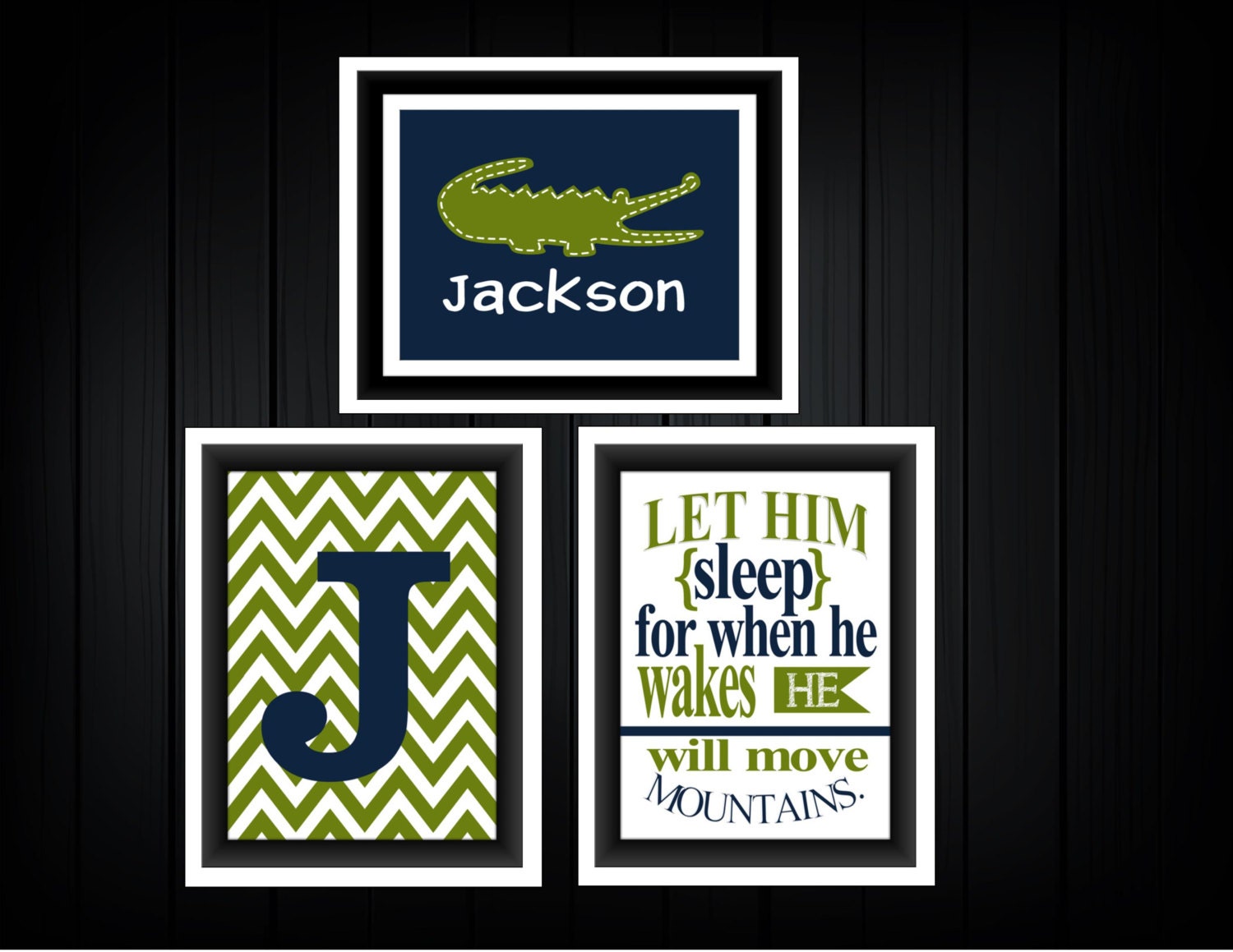 Alligator Nursery  - 3 Print Set - Boy's Nursery Decor 8x10 - 11x14 Custom Colors
