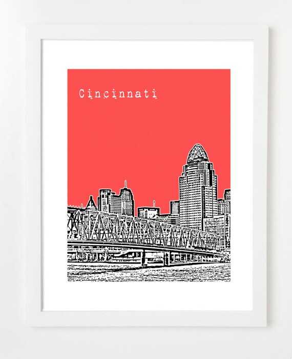Cincinnati Art Print Cincinnati Skyline Poster by BugsyAndSprite