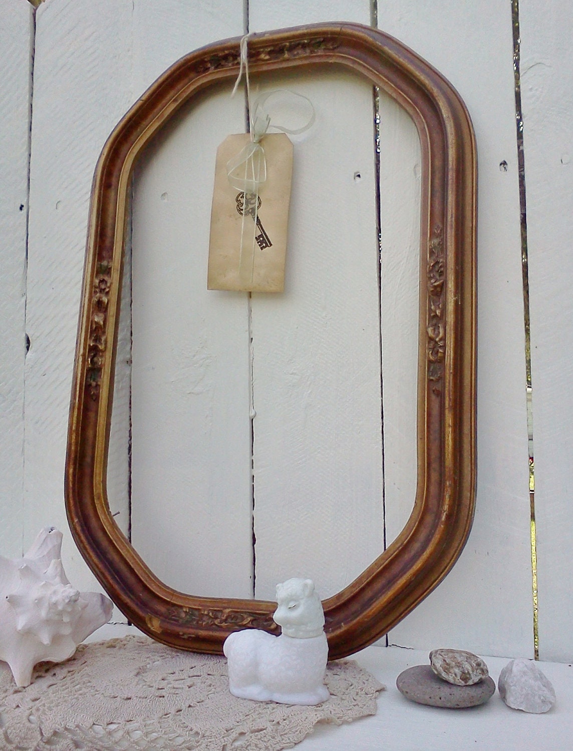 Vintage Frame Oval Antique Picture Frame Chippy Shabby Wood Large
