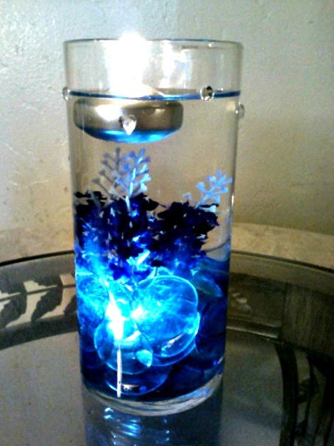 Wedding Centerpiece, Floating Candle Centerpiece, Glass Centerpiece, Underwater Light, Blue and Purple Centerpiece